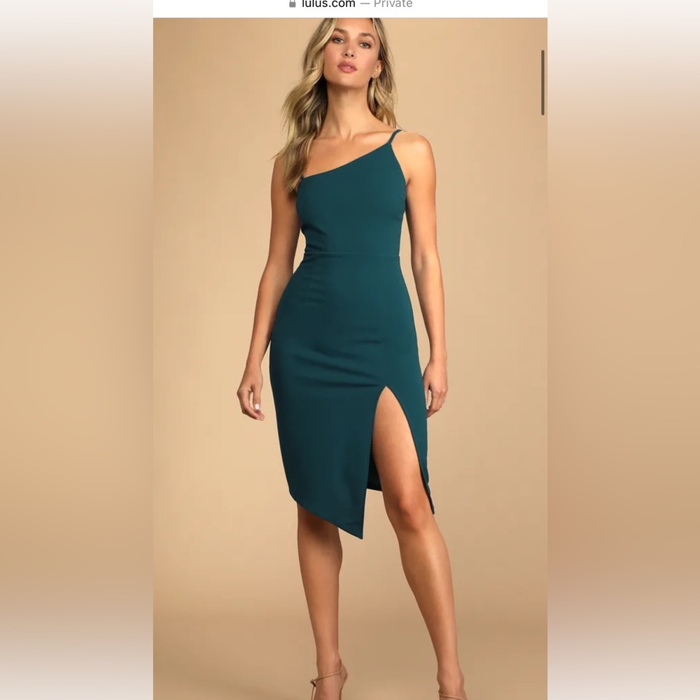 Lulu’s Shape the Night Dark Teal Midi Dress